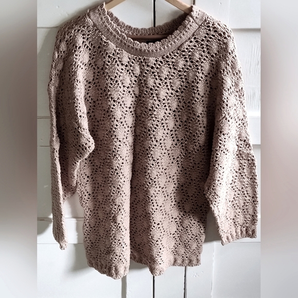 Honors Sweaters - Honors Turtle Bay Women's Tan Crochet Knit Sweater | XL